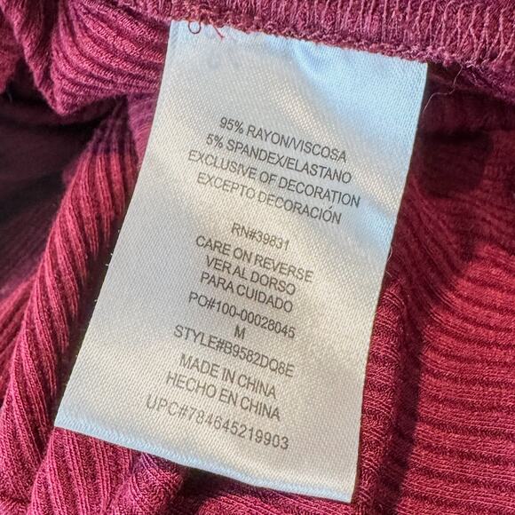 Democracy, Mulberry Ribbed Knit Criss Cross Neckline Long Sleeve Top, Medium - Picture 8 of 8
